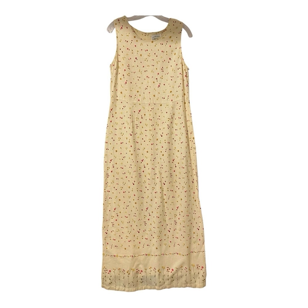 Vintage Country Wear Collection Midi Linen Dress Sz M Cream Floral Cottagecore